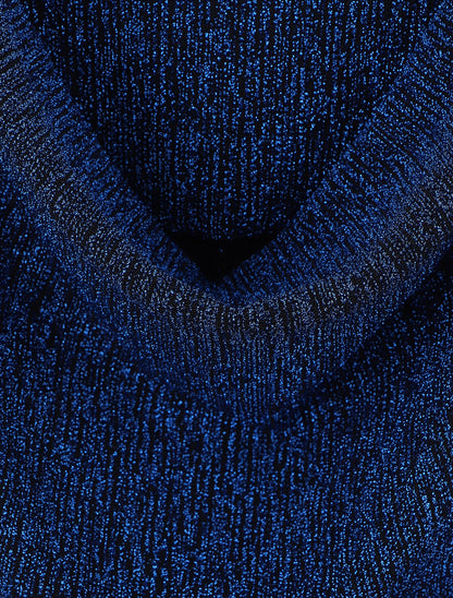 Robe moulante pailletée à col bénitier - Bleu - 3