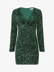 Robe courte en velours à sequins - Vert foncé - 5