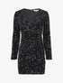 Robe courte en velours à sequins - Noir - 1