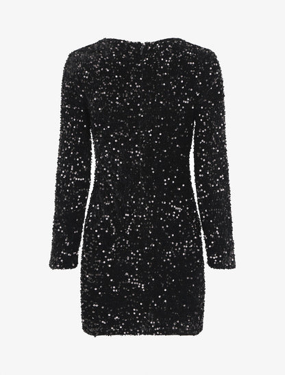 Robe courte en velours à sequins - Noir - 2