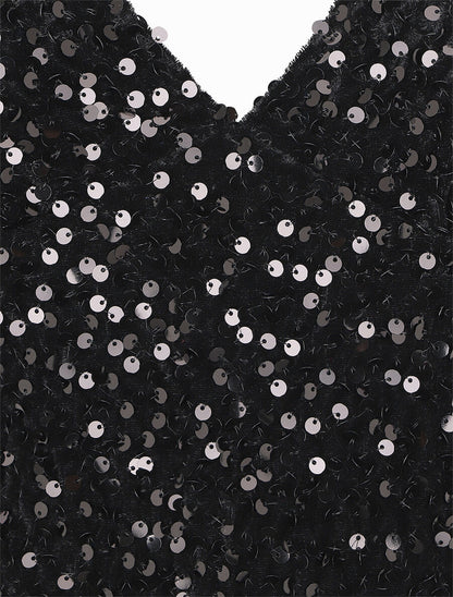 Robe courte en velours à sequins - Noir - 3