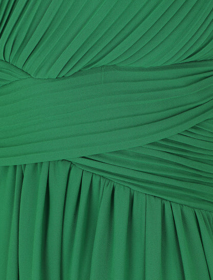 Robe unie col cache-coeur plissé - Vert - 3