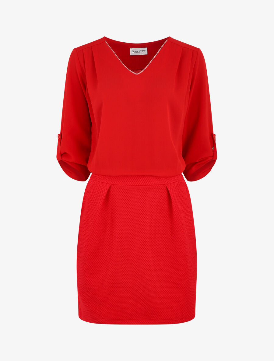 Robe droite bi-matière - Rouge - 1