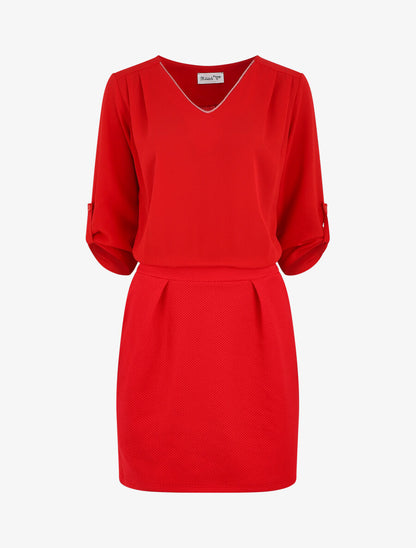 Robe droite bi-matière - Rouge - 1