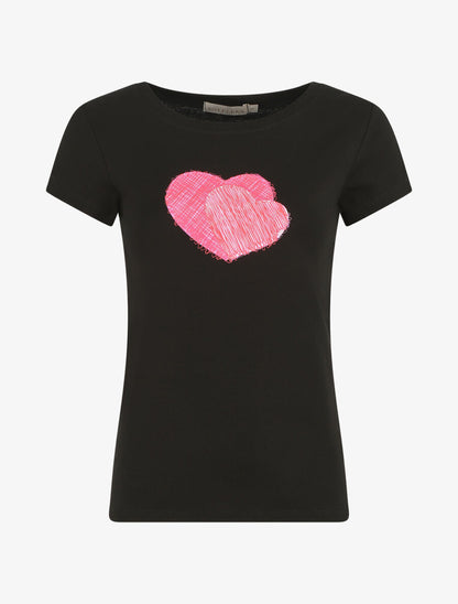 T-shirt droit manches courtes motif coeur - Noir - 5
