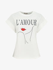T-shirt à manches courtes imprimé à flocage amour - Blanc - 5