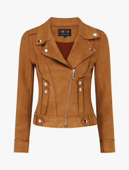 Veste en suédine style perfecto - Camel foncé - 5