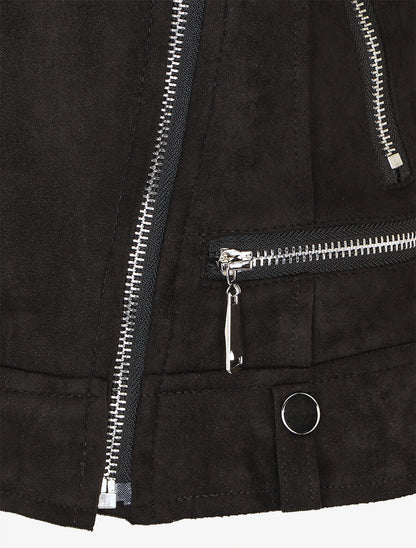 Veste en suédine style perfecto à zip - Noir - 3