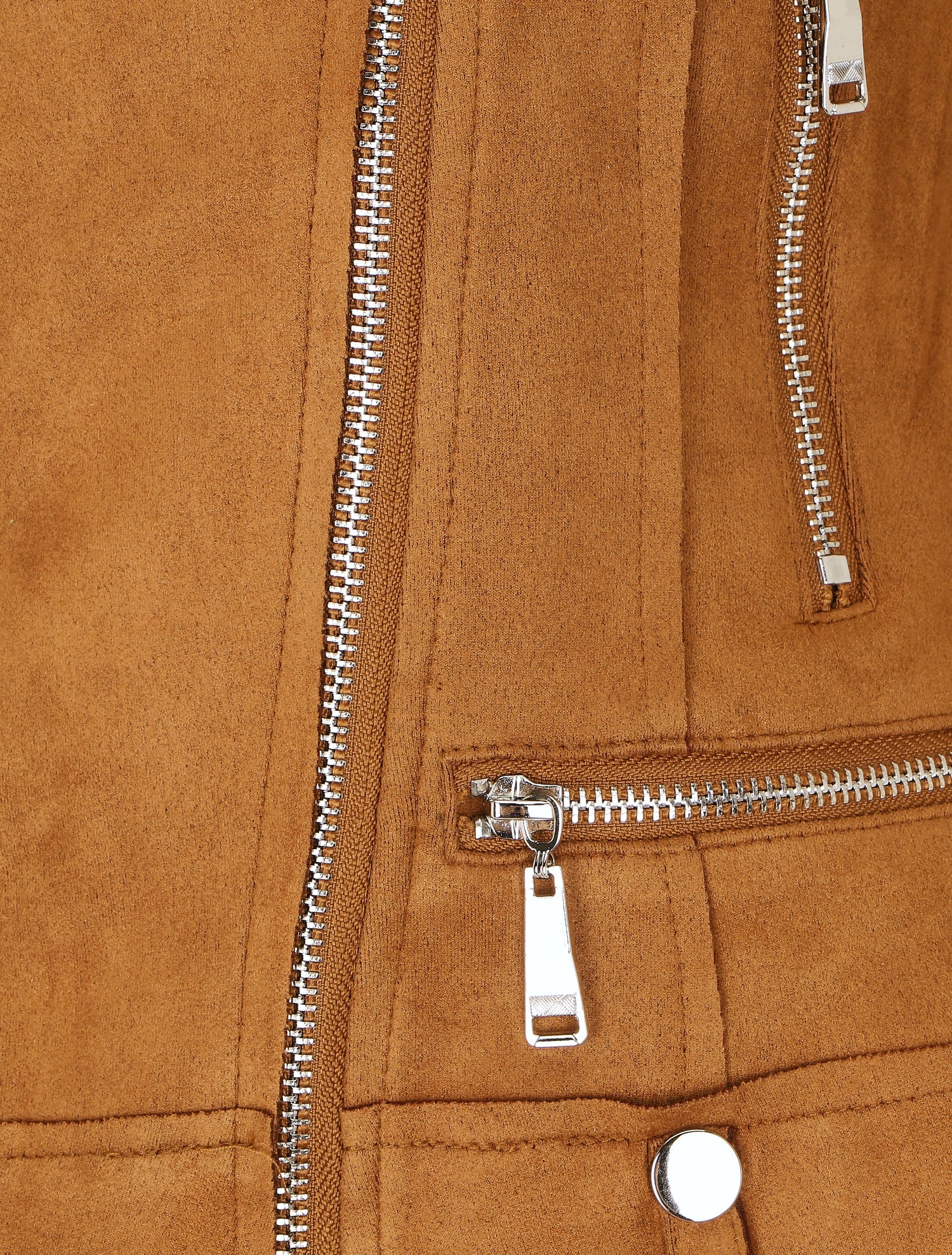 Veste en suédine style perfecto à zip - Camel foncé - 3