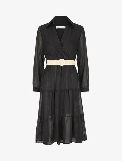 Robe unie à fines rayures irisées - Noir - 1