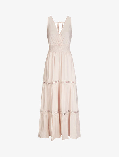 Robe longue unie à taille élastiquée - Rose - 2