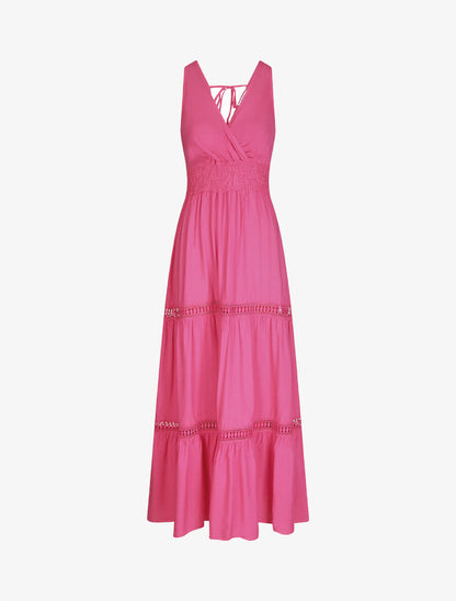 Robe longue unie à taille élastiquée - Fushia - 5
