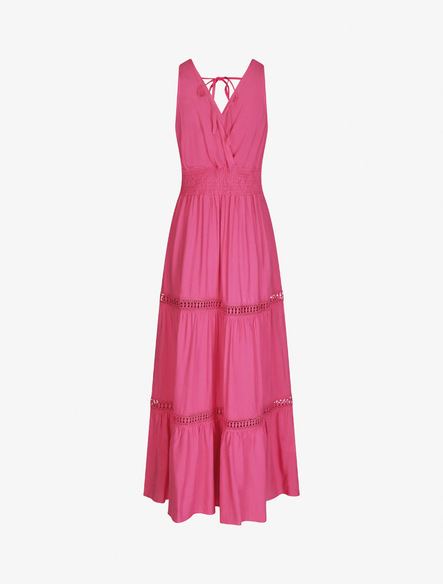 Robe longue unie à taille élastiquée - Fushia - 3