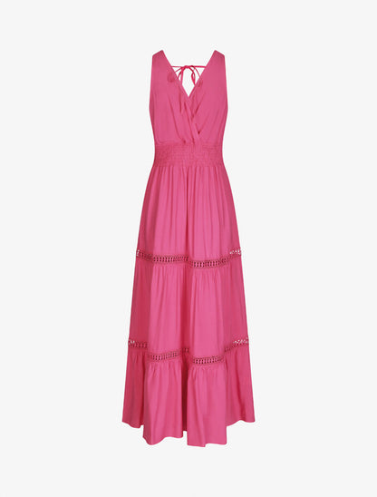 Robe longue unie à taille élastiquée - Fushia - 3