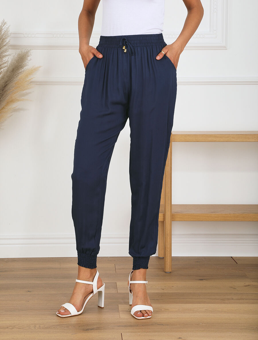 Pantalon fluide style sarrouel - Marine - 4