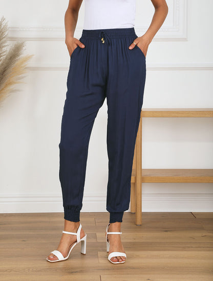 Pantalon fluide style sarrouel - Marine - 4