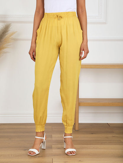 Pantalon fluide style sarrouel - Jaune - 4