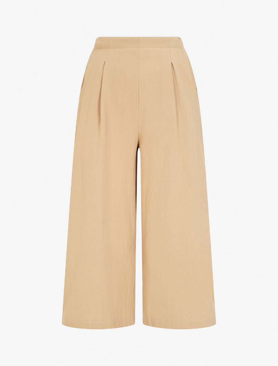 Pantalon ample à taille élastiquée - Beige - 1