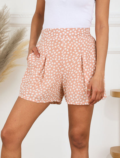Short à pois taille haute évasé - Rose - 4