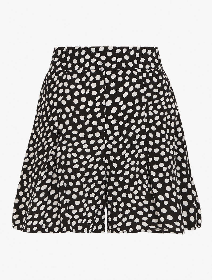 Short à pois taille haute évasé - Noir - 1