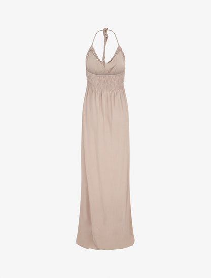 Robe longue dos-nu et broderies - Taupe - 3
