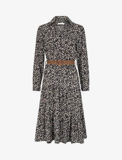 Robe à motif suédé fleuri en relief - Noir - 1