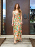 Robe longue élastiquée à imprimé feuillage - Orange - 1