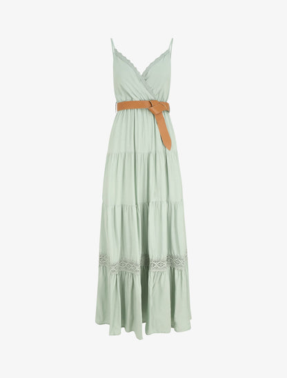 Robe longue unie coupe empire - Vert - 1