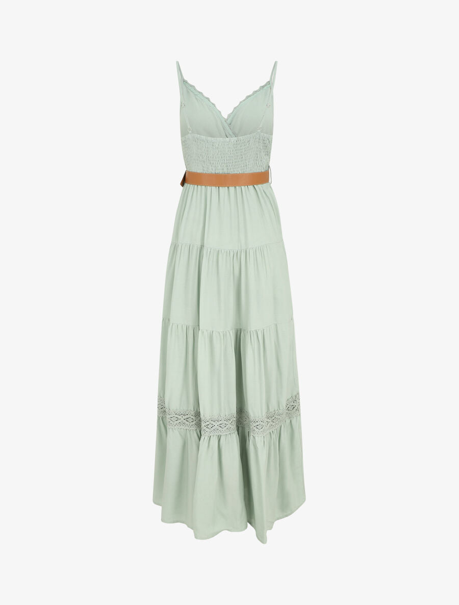 Robe longue unie coupe empire - Vert - 2