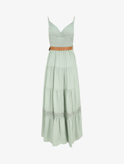 Robe longue unie coupe empire - Vert - 2