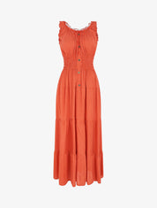 Robe longue évasée à pois sans manches - Rouge - 1