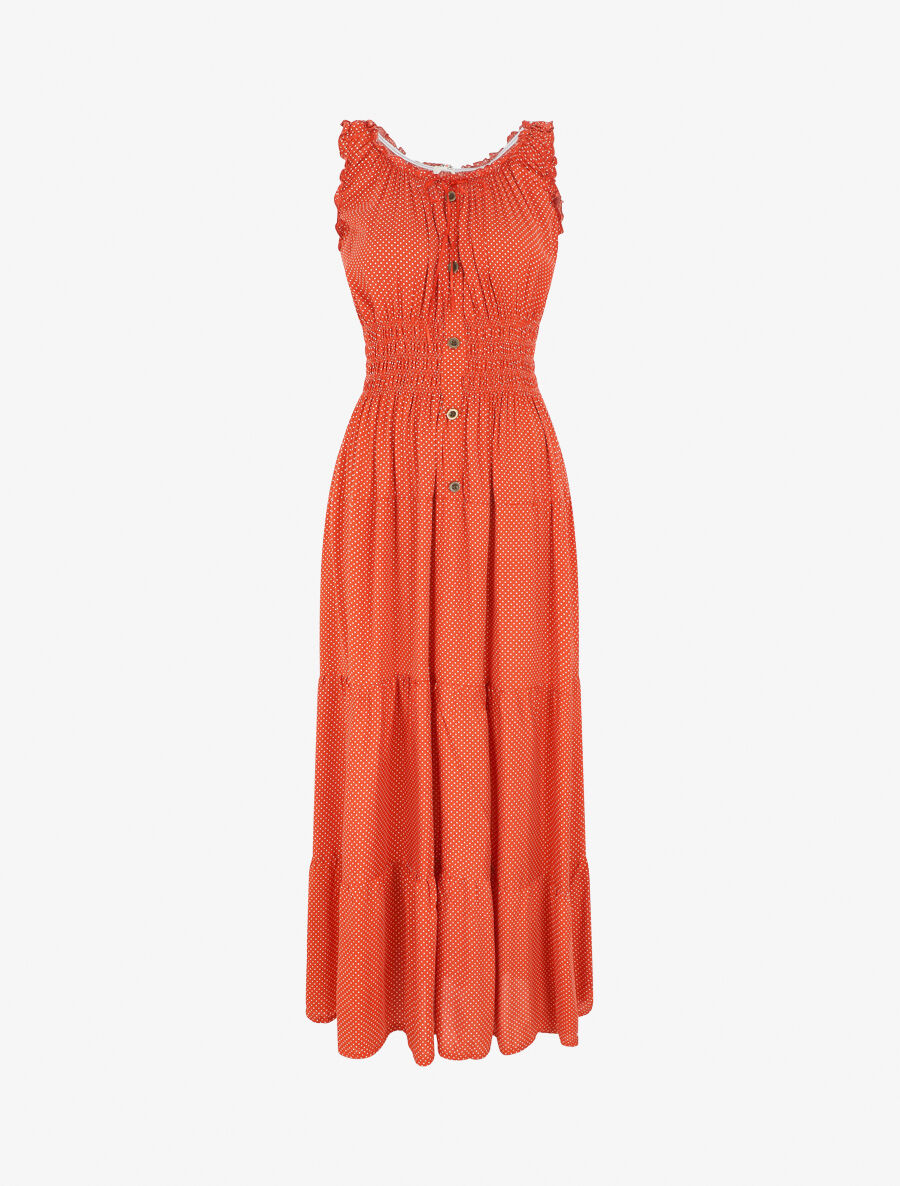 Robe longue évasée à pois sans manches - Rouge - 1