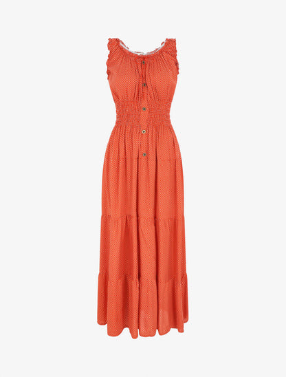 Robe longue évasée à pois sans manches - Rouge - 1