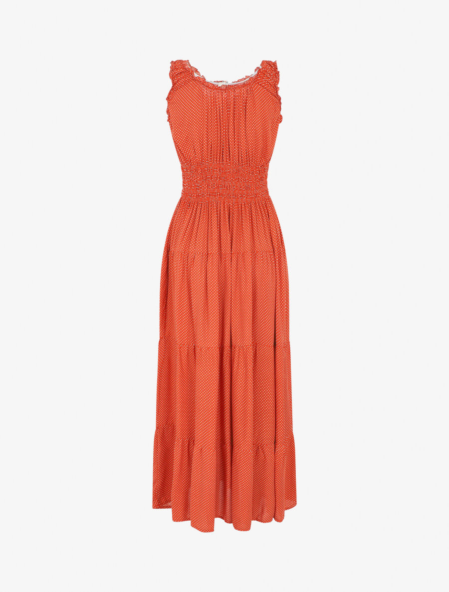 Robe longue évasée à pois sans manches - Rouge - 2