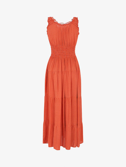 Robe longue évasée à pois sans manches - Rouge - 2