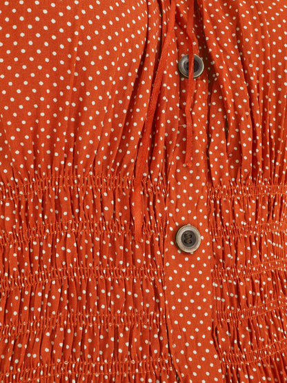 Robe longue évasée à pois sans manches - Rouge - 3