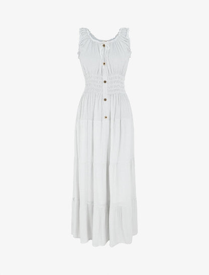 Robe longue évasée à pois sans manches - Blanc - 1