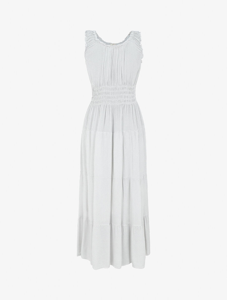 Robe longue évasée à pois sans manches - Blanc - 2