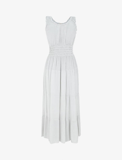 Robe longue évasée à pois sans manches - Blanc - 2
