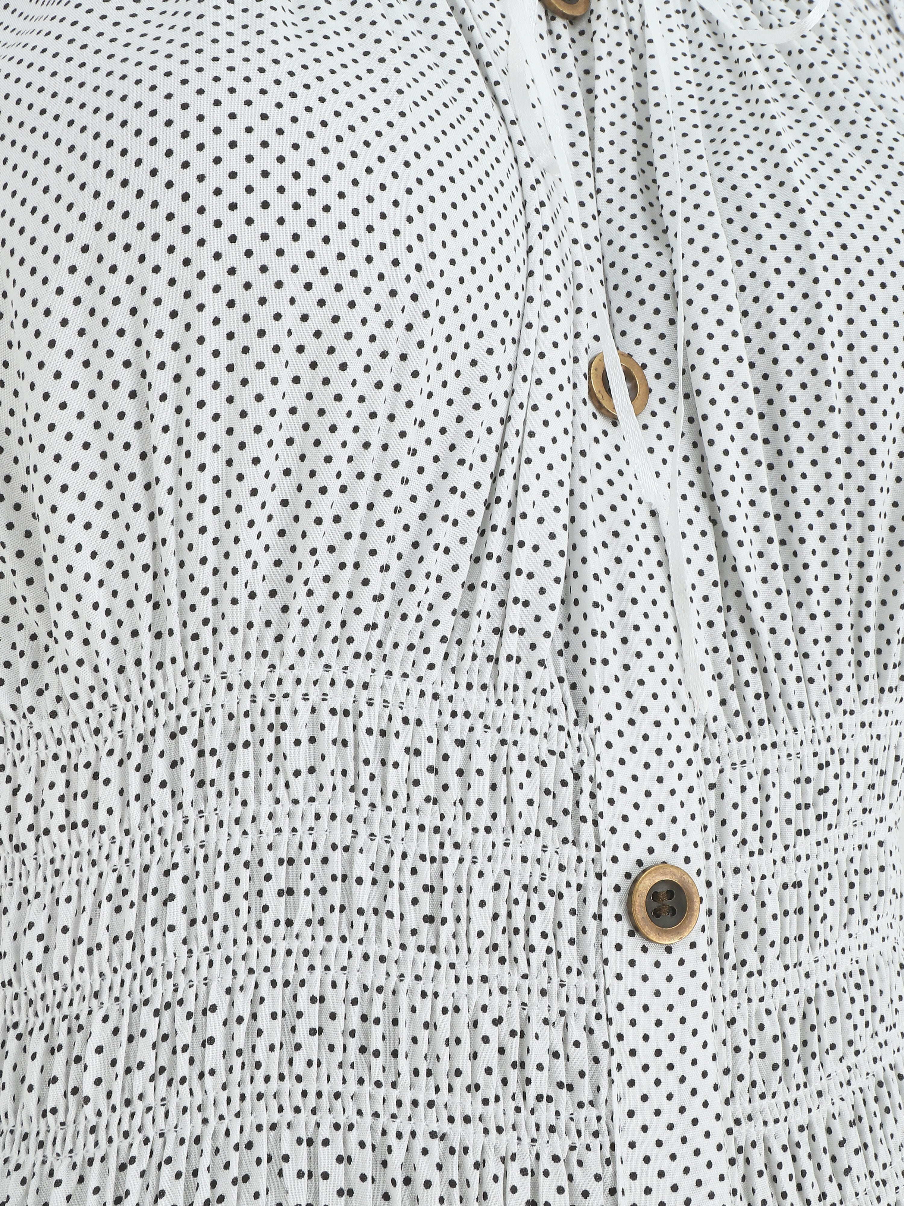 Robe longue évasée à pois sans manches - Blanc - 3