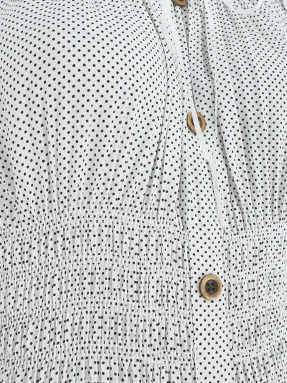 Robe longue évasée à pois sans manches - Blanc - 3