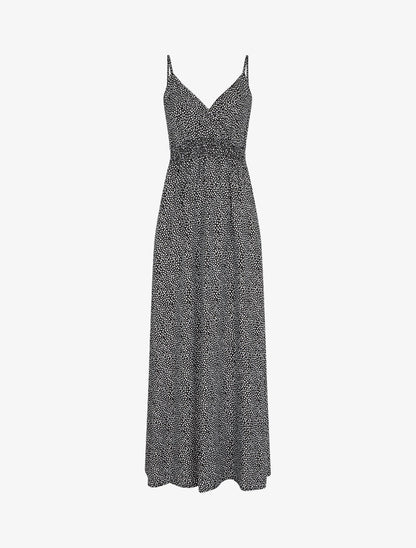 Robe longue à bretelles imprimé tulipe - Noir - 4