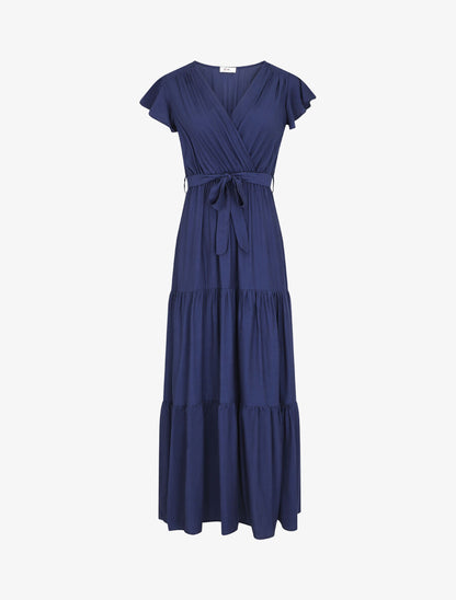 Robe longue unie manches courtes - Marine - 2