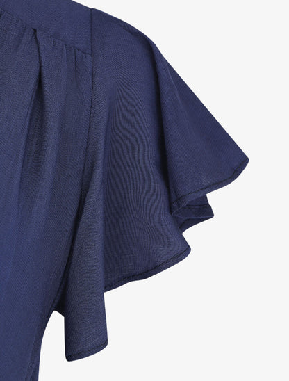 Robe longue unie manches courtes - Marine - 4
