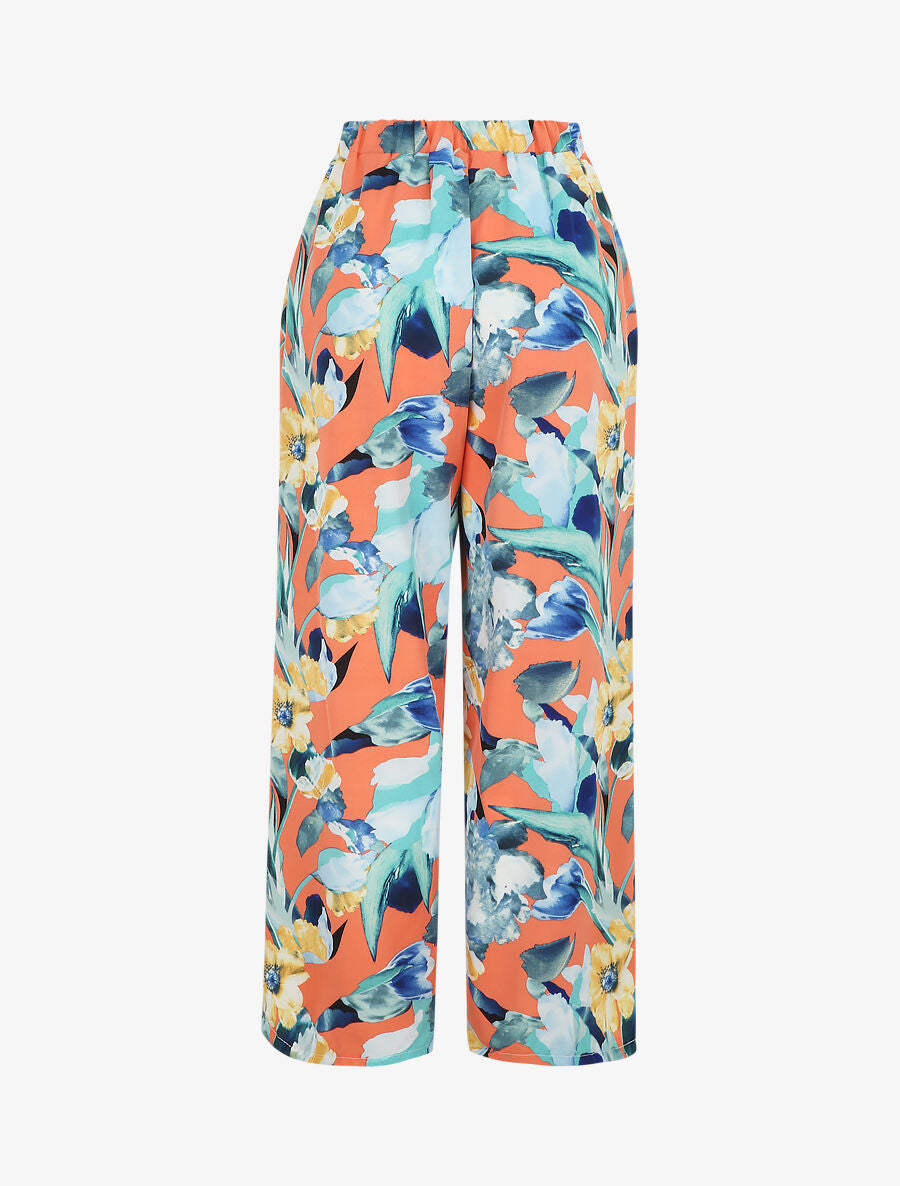 Pantalon ample motif grandes fleurs - Saumon - 2