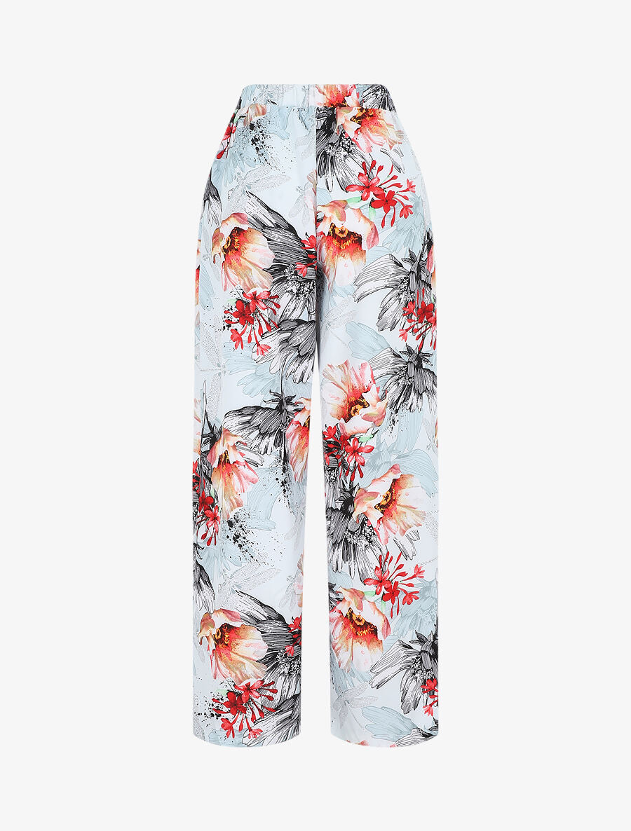 Pantalon ample motif fleurs fantaisies - Vert gris - 2