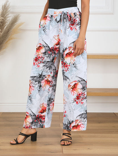Pantalon ample motif fleurs fantaisies - Vert gris - 4