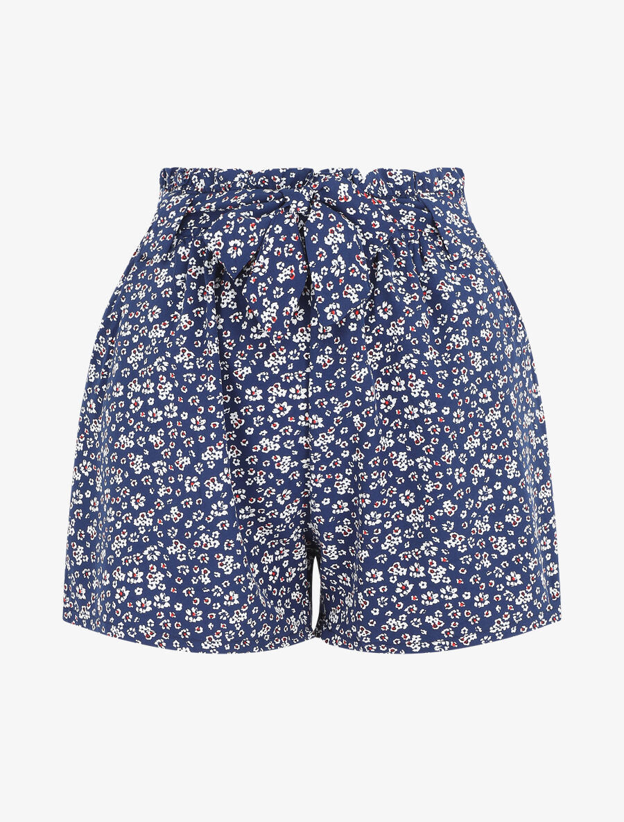 Short fleuri taille haute - Marine - 1