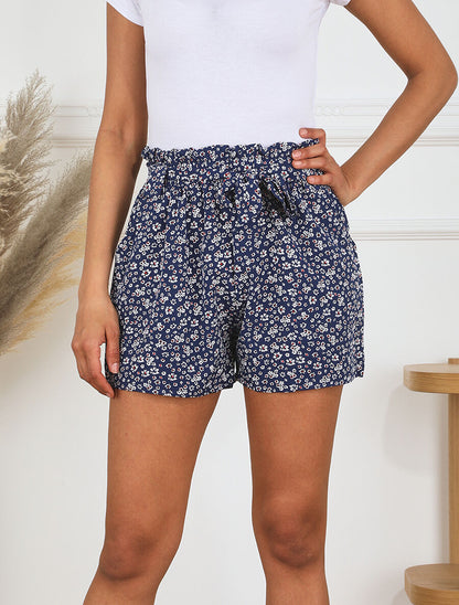 Short fleuri taille haute - Marine - 4