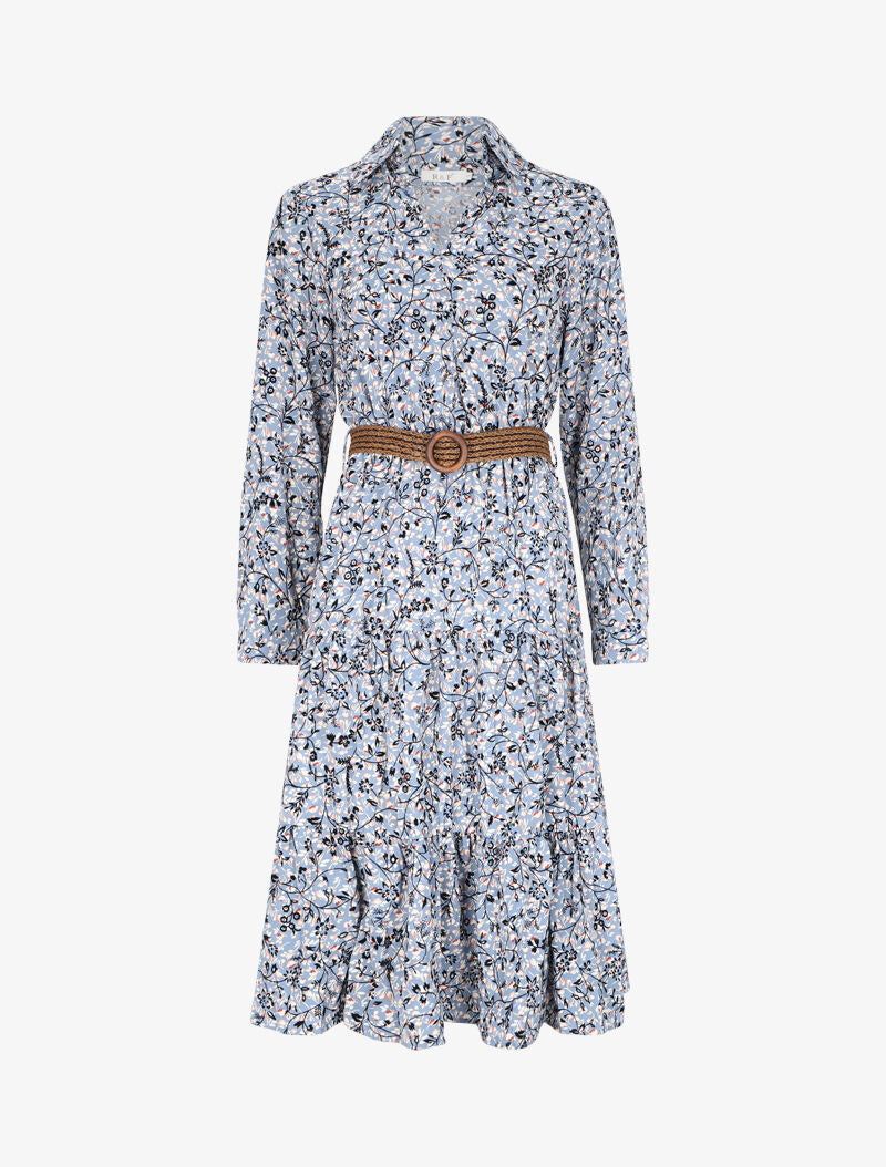 Robe à motif suédé fleuri en relief - Bleu - 1